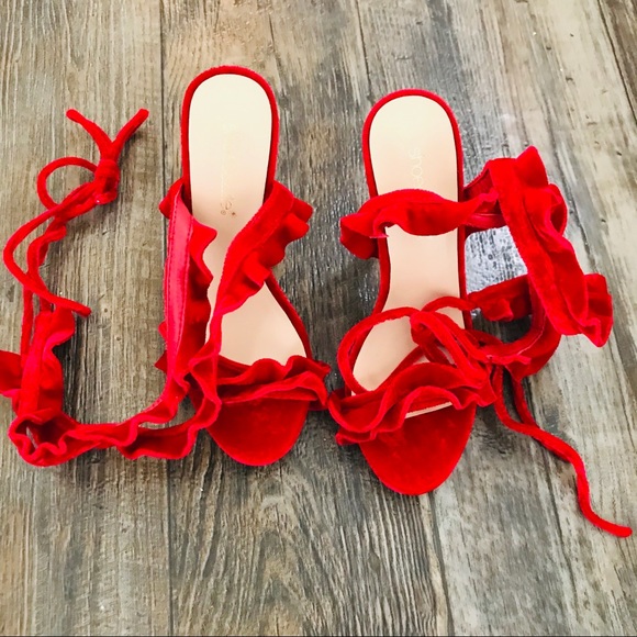 Red Stilettos with wrap around ankle - Picture 3 of 7